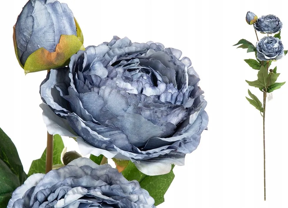 Mesterséges bazsarózsa 70 cm–kék virág, ág dekoráció SD2022257BL 1db