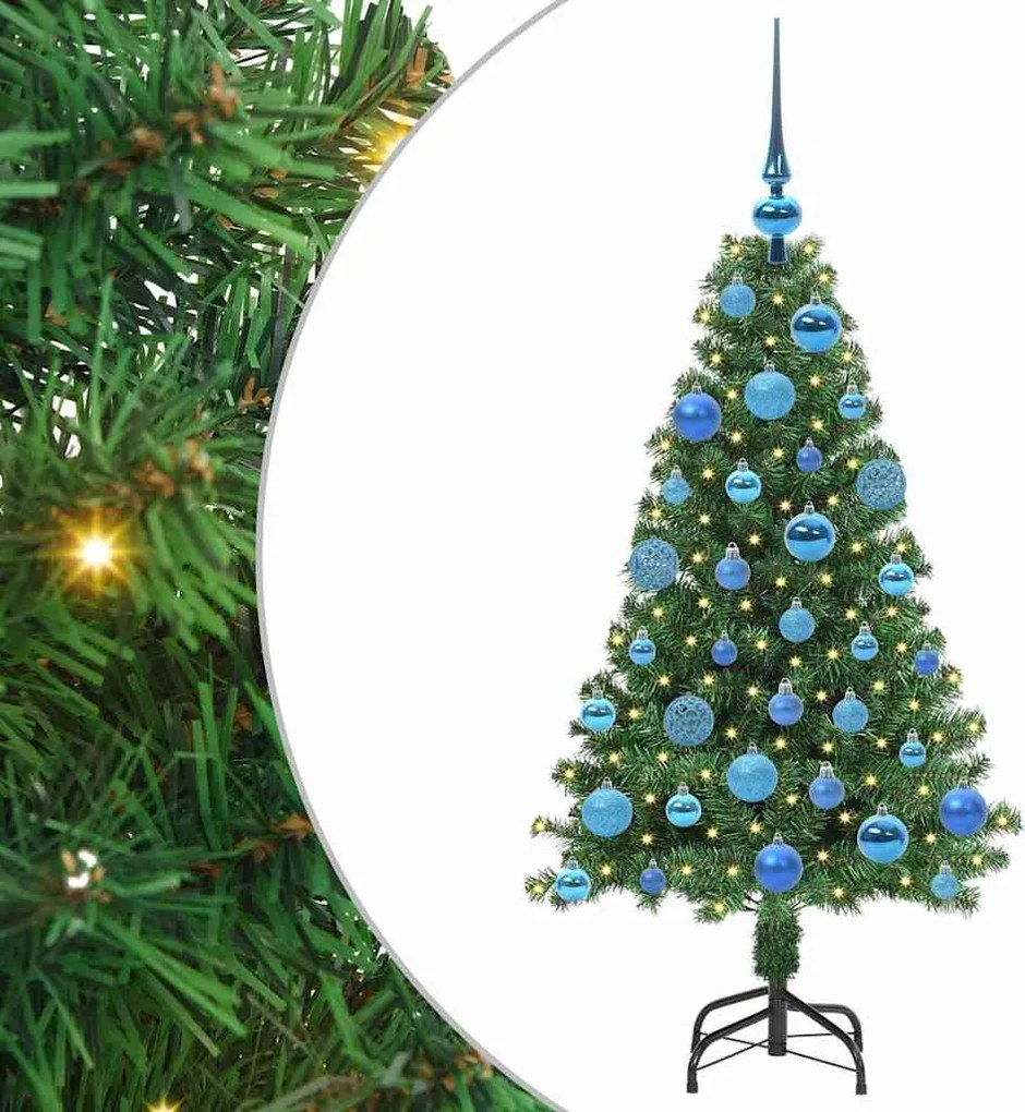 vidaXL Mű karácsonyfa 150 LED-del Zöld 120 cm PVC és Acél és Műanyag