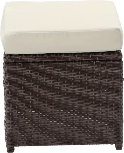 NAGY KERTI BÚTORSZETT (KANAPÉ, 2 FOTEL, 2 PUFF, ASZTAL) - BARNA, PÁRNÁK - BÉZS