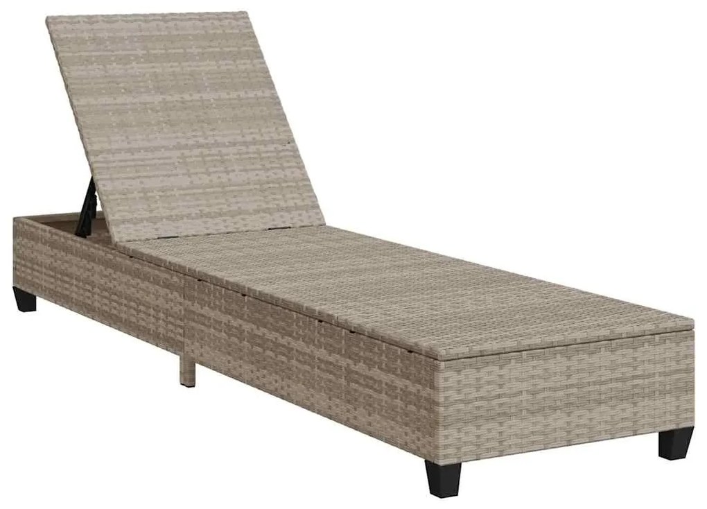 Világosszürke polyrattan napozóágy párnákkal 55x200x25,5 cm