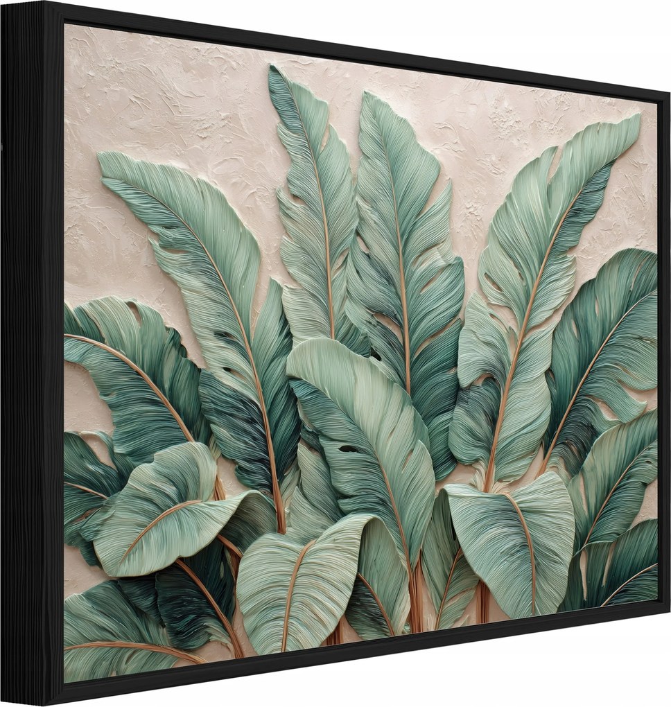 Vászonkép Fekete Keretben Levelek Beton 3D Nappali Hálószoba 40x30