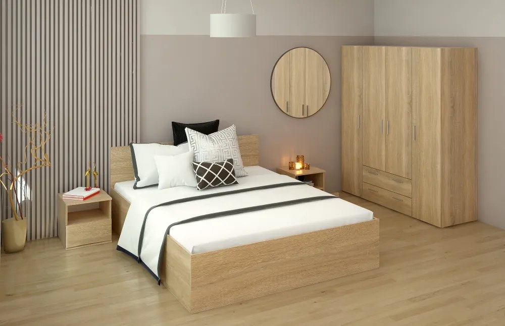 Ágy fém ráccsal és tárolóhellyel, 160x200, sonoma tölgy, DOLI