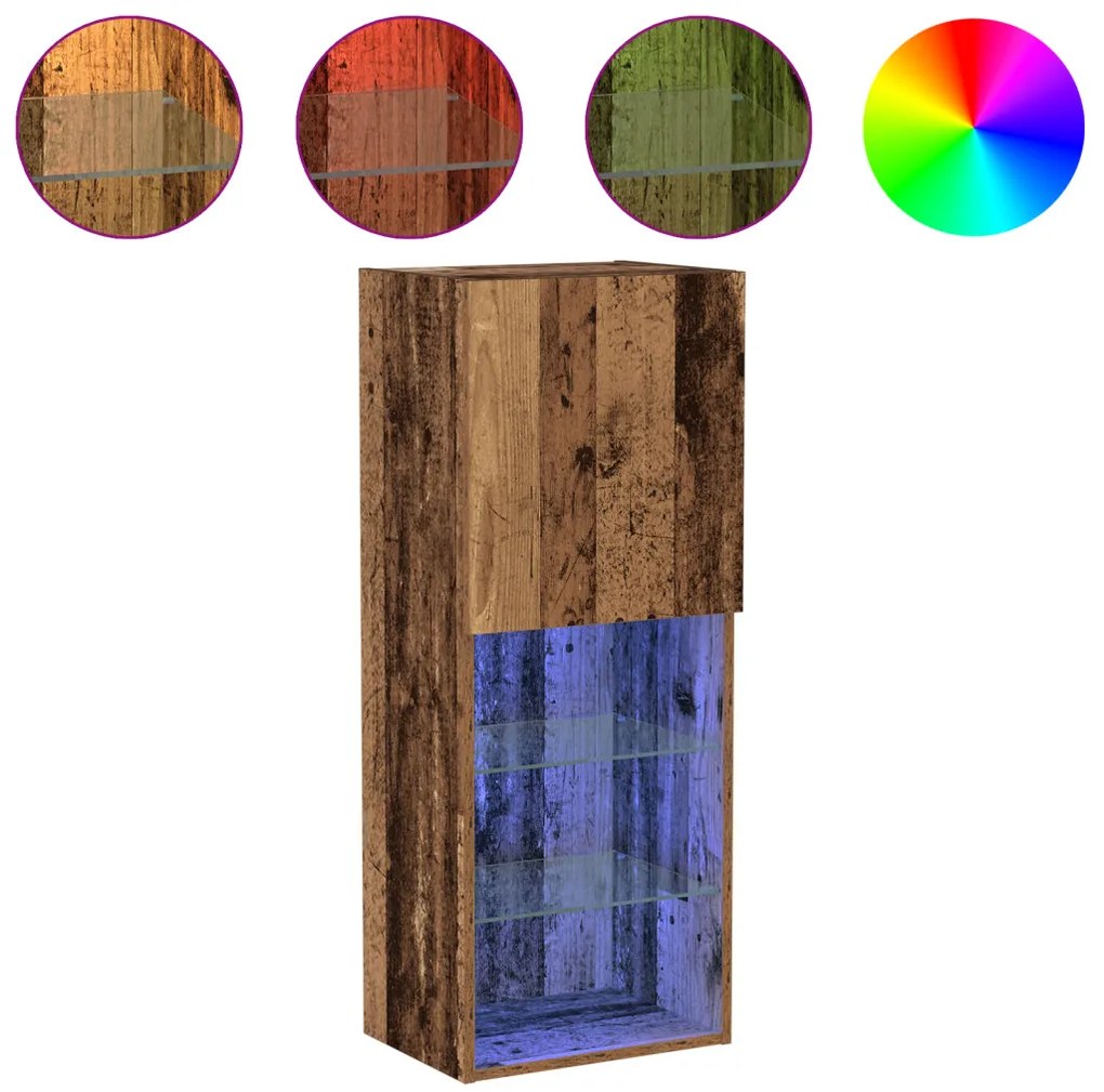 TV Szekrény LED Fényekkel Régi Fa 40,5x30x102 cm
