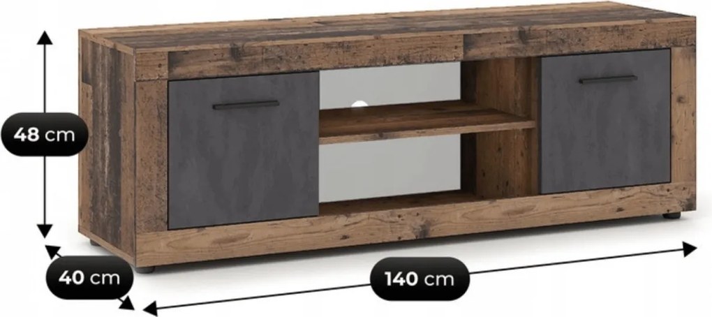BLAGO RTV szekrény 140 cm – sötét tölgy/grafit