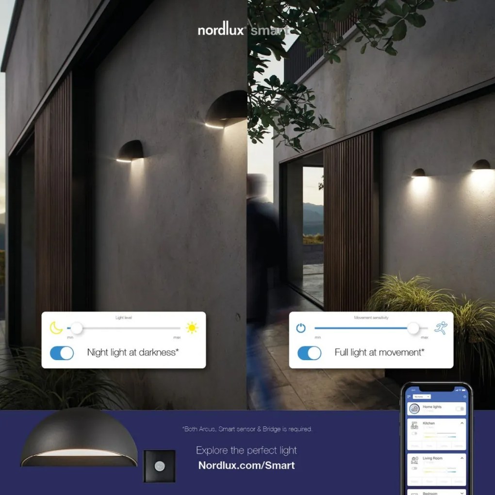 NORDLUX 2019001003 ARCUS SMART Modern Kültéri Fali Lámpa Fekete LED IP54
