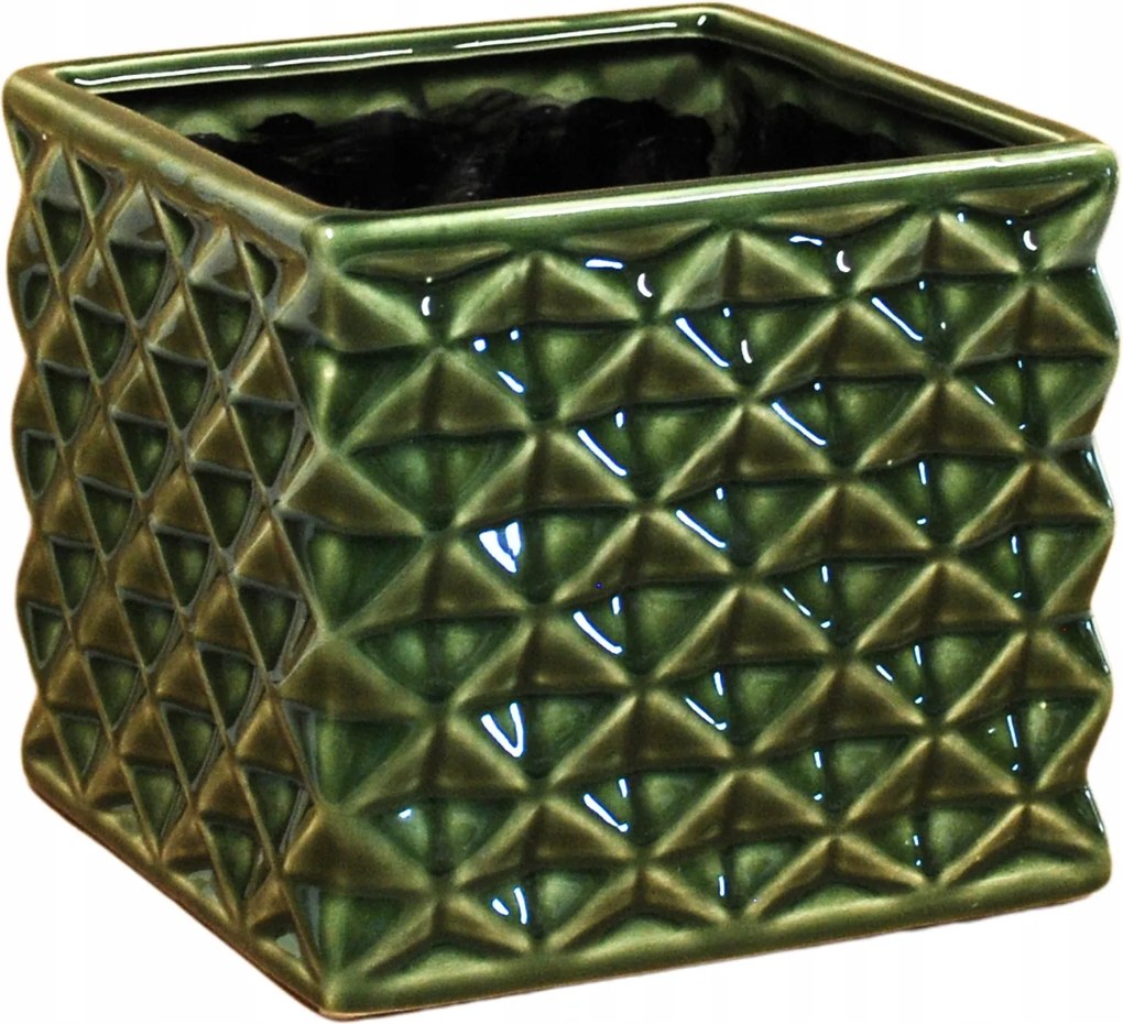 Négyzet alakú zöld kerámia virágtartó 14 cm virágtartó 1 db