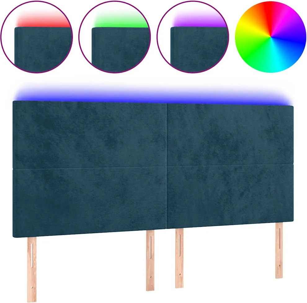 vidaXL sötétkék bársony LED-es fejtámla 180x5x118/128 cm