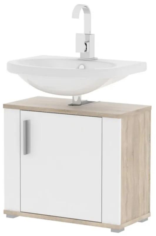Fürdőszoba kabinet, fehér félig fényes / tölgyfa sonoma, LESSY LI 0