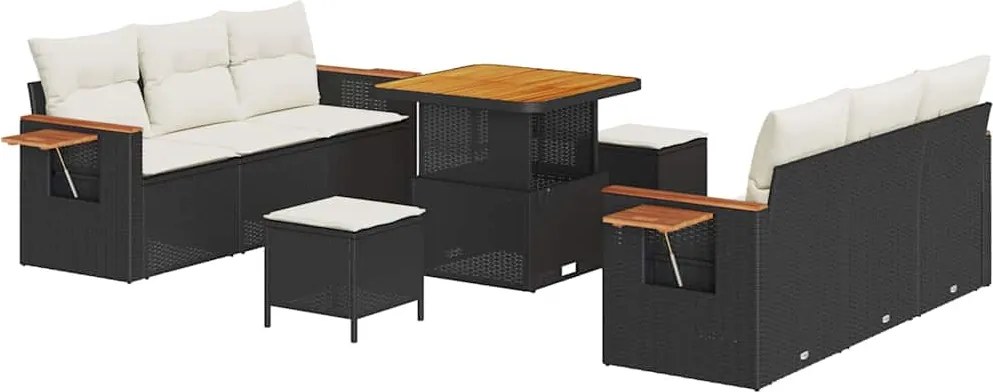 vidaXL Kerti Kanapé Szett párnával 9 pcs Fekete és Krém