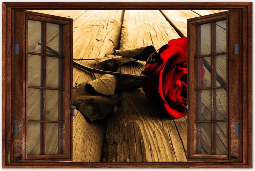 Poszterek 120x80 Rózsa szépia deszkákon