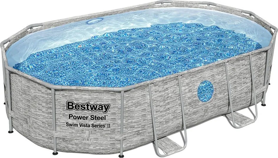 Bestway ARUBA rattan hatású fémvázas ovális medence szett ablakkal 488 x 305 x 107 cm