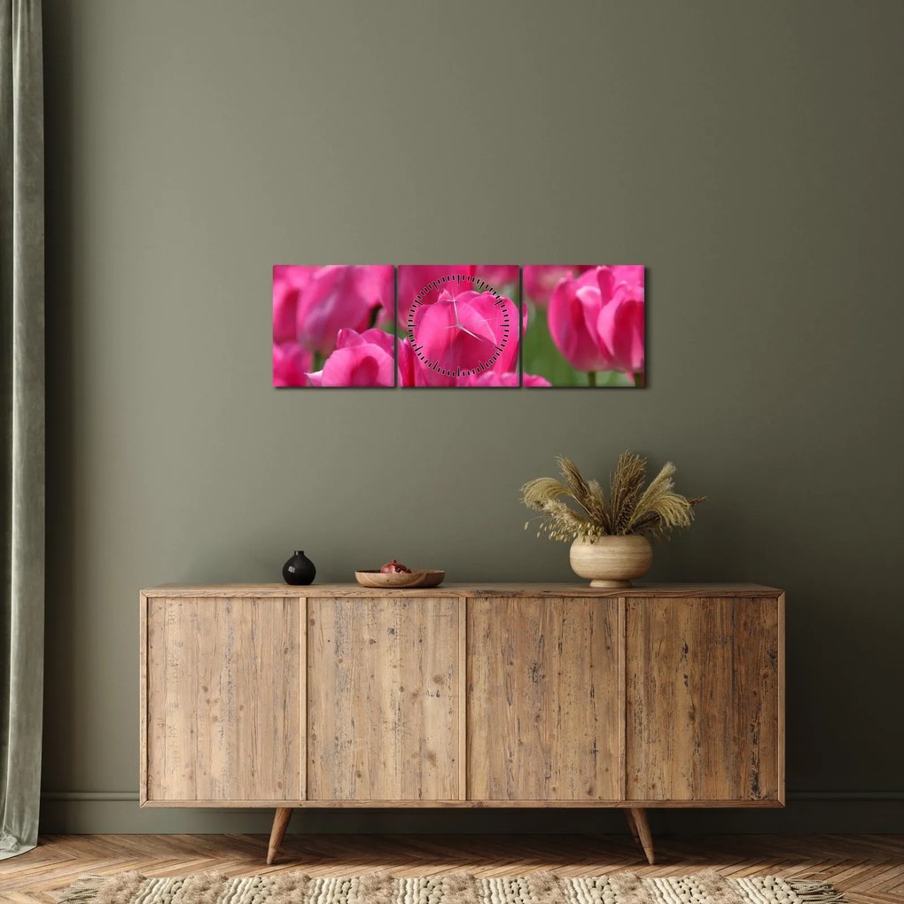 Kép - Rózsaszín tulipánok (órával) (90x30 cm)