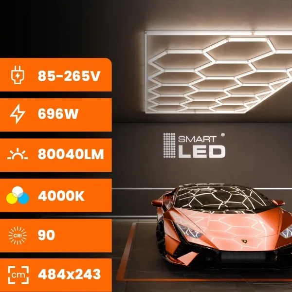 LED mennyezeti lámpa LED/696W/85-265V 4000K 484x243 cm CRI 90 IP44 fehér