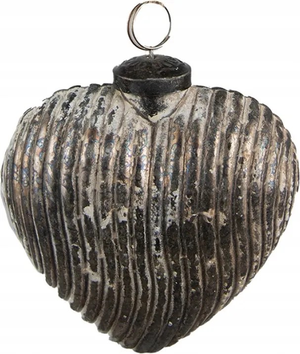 Szürke antik üveg karácsonyi dísz szív 7x4x8 cm