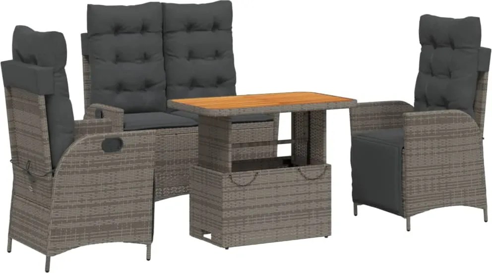 vidaXL 4 részes szürke polyrattan kerti étkezőszett párnával