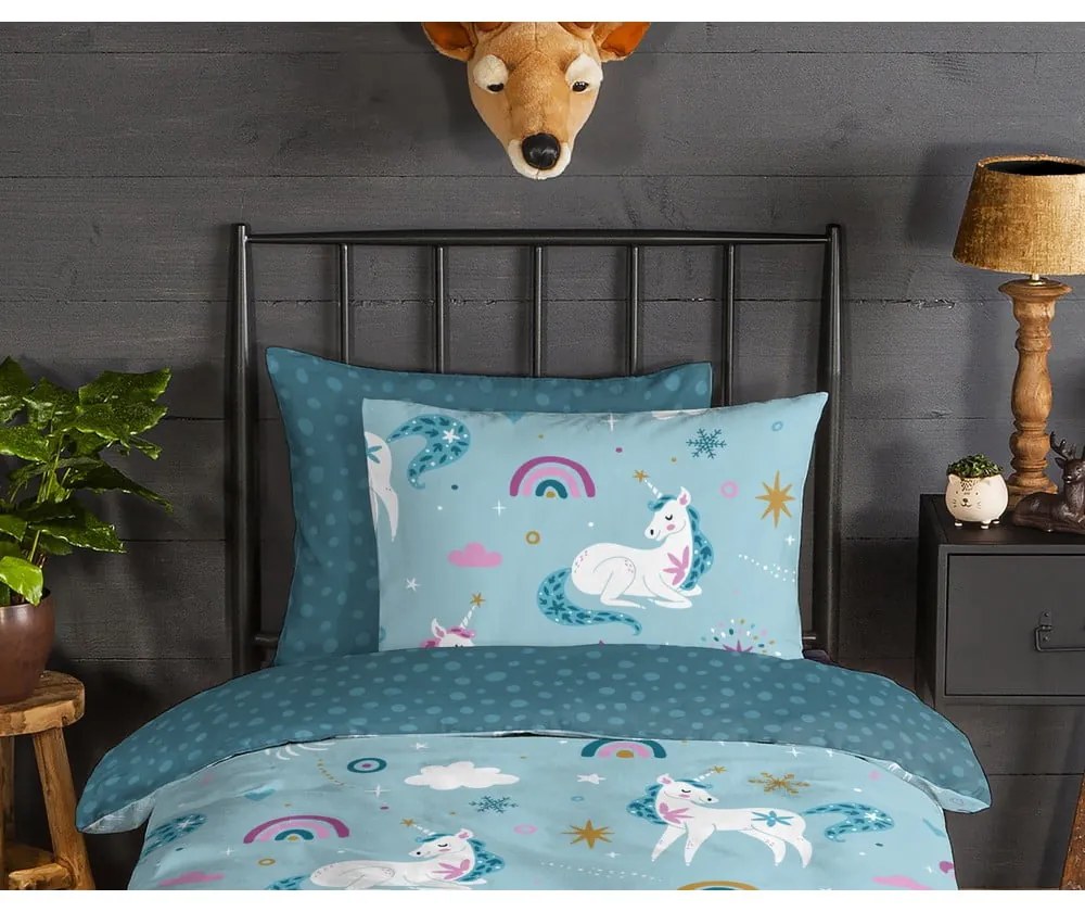 Egyszemélyes flanel gyerek ágyneműhuzat 140x200 cm Snowycorn – Good Morning