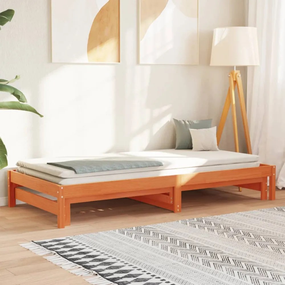 viaszbarna tömör fenyőfa kihúzható kanapéágy 80 x 200 cm