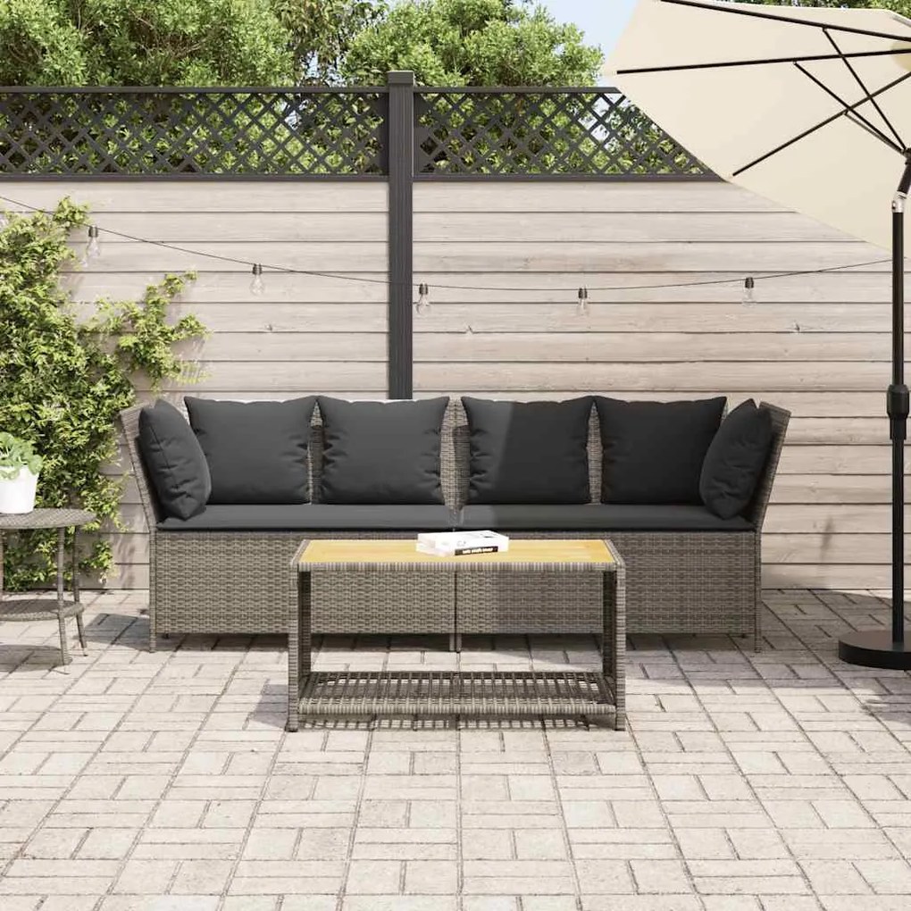 Szürke polyrattan kerti kanapé párnákkal