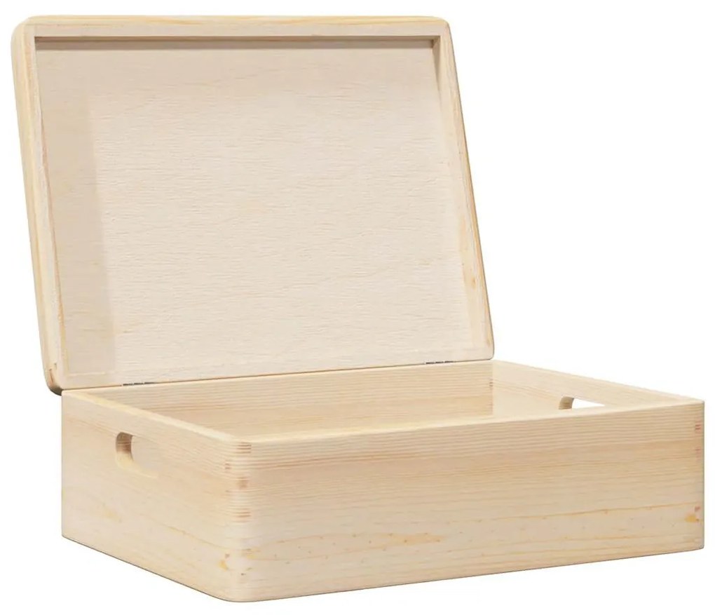 Fa doboz fedéllel és fogantyúkkal 40x30x13 cm tömör fa fenyő