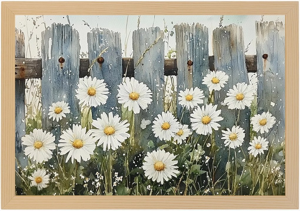 Poszter Keret Fa Rét Margaréta Vidéki Kerítés Vintage 60x40