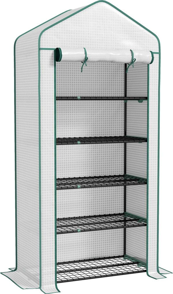 Outsunny 5 Polcos Kerti Üvegház, Erkély Üvegház, Erősített 135 g/m² Ponyva, Acél Váz, Felhúzható Cipzáras Ajtó, Zöldségek, Növények, Virágok Számára,