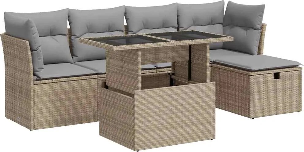 vidaXL 6 részes bézs polyrattan kerti ülőgarnitúra párnával
