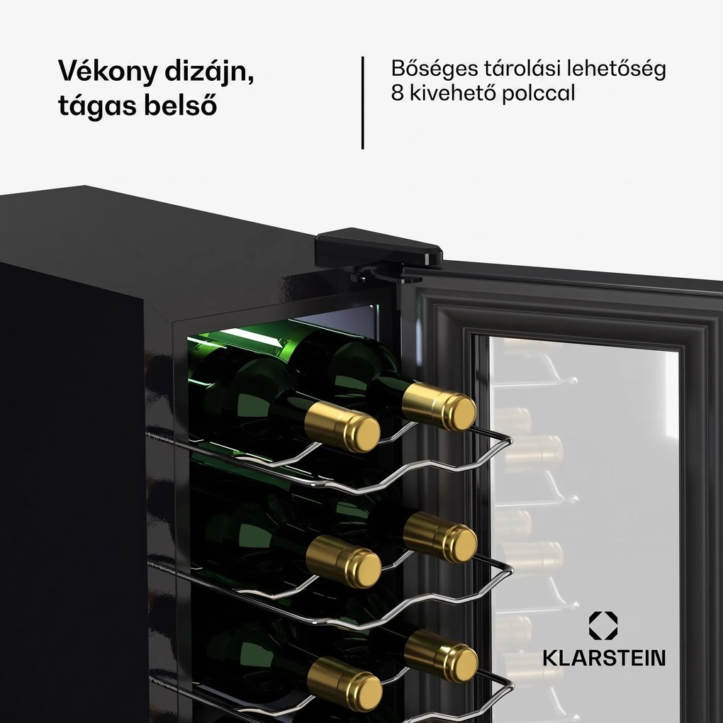 Klarstein Shiraz 18 Slim Uno, borhűtő, 18 palack, 5 - 18 °C, érintésvezérlés