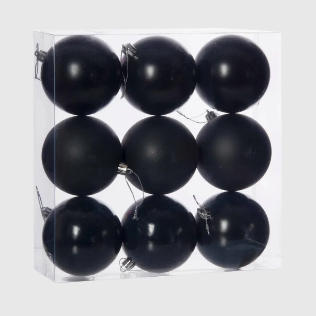 Fekete műanyag karácsonyi gömb szett 9x8cm