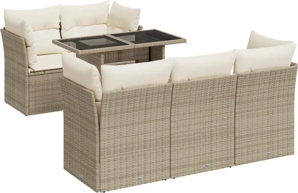 vidaXL 6 részes bézs polyrattan kerti ülőgarnitúra párnával