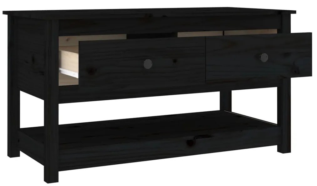 Fekete tömör fenyőfa dohányzóasztal 102 x 49 x 55 cm