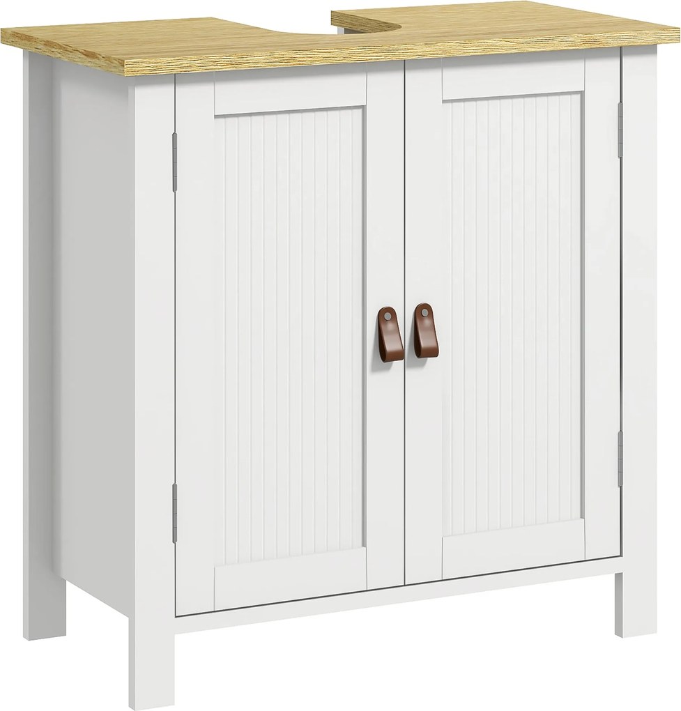 Kleankin Mosdó Alatti Szekrény Fürdőszoba Szekrény Állvánnyal 2 Ajtóval 2 Fogantyúval és Állítható Polccal Mosdó Nélkül 60x30x60 cm Fehér | Aosom