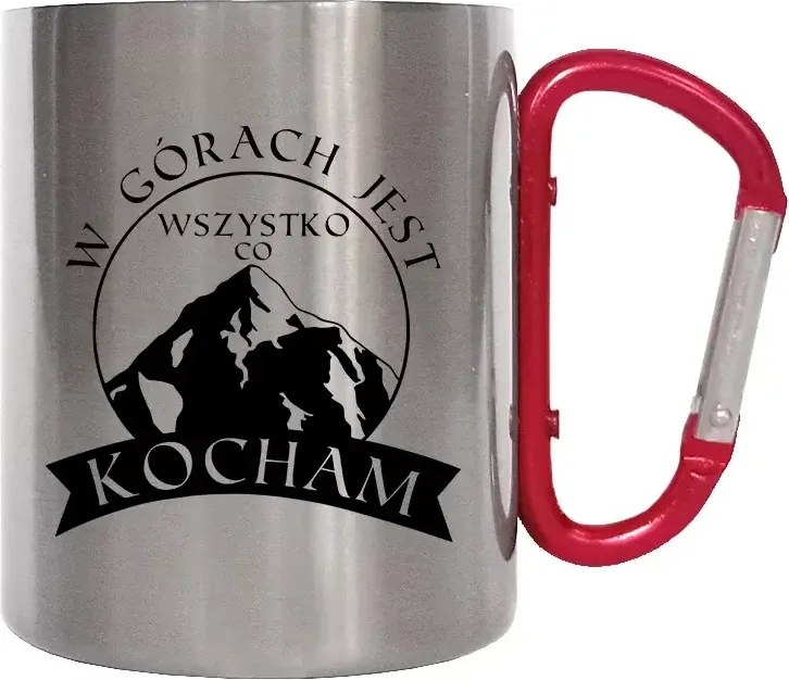 Fém bögre karabinerrel a hegyek szerelmeseinek A hegyekben minden van