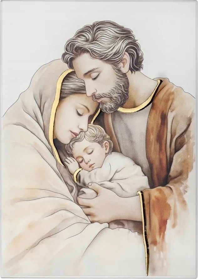 Vászonkép Szent Család 7 x 11 cm Fára festett Esküvő Évforduló Gravírozás