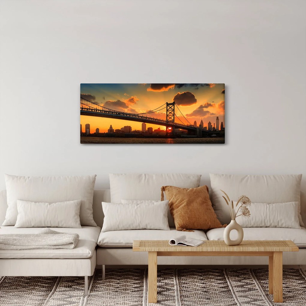 Kép - Naplemente a Ben Franklin híd felett, Philadelphia (120x50 cm)