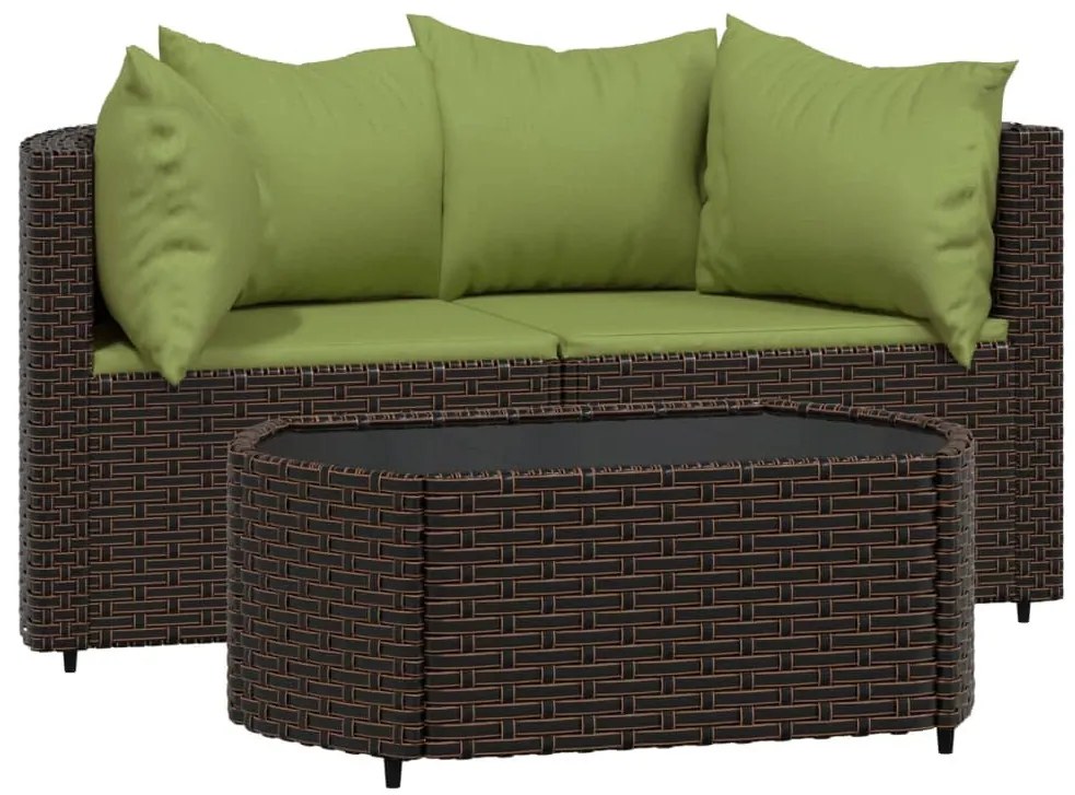 3 részes barna polyrattan kerti ülőgarnitúra párnával