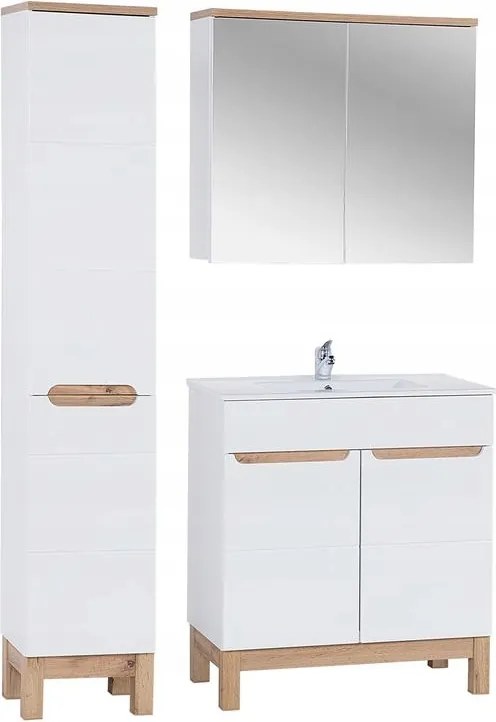 80cm-es bútorszett mosdóval, magas szekrénnyel és tükörrel