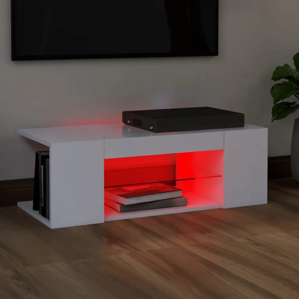 fehér TV-szekrény LED-lámpákkal 90 x 39 x 30 cm
