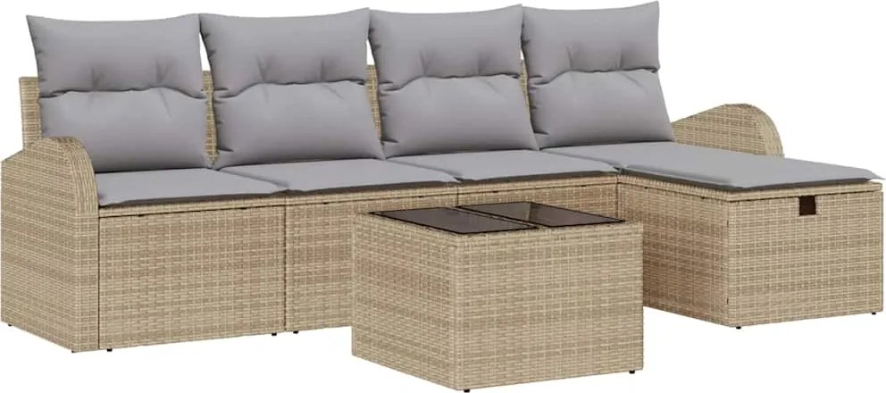 vidaXL Kerti Kanapé Szett párnával tárolóval 6 pcs Bézs Poli rattan