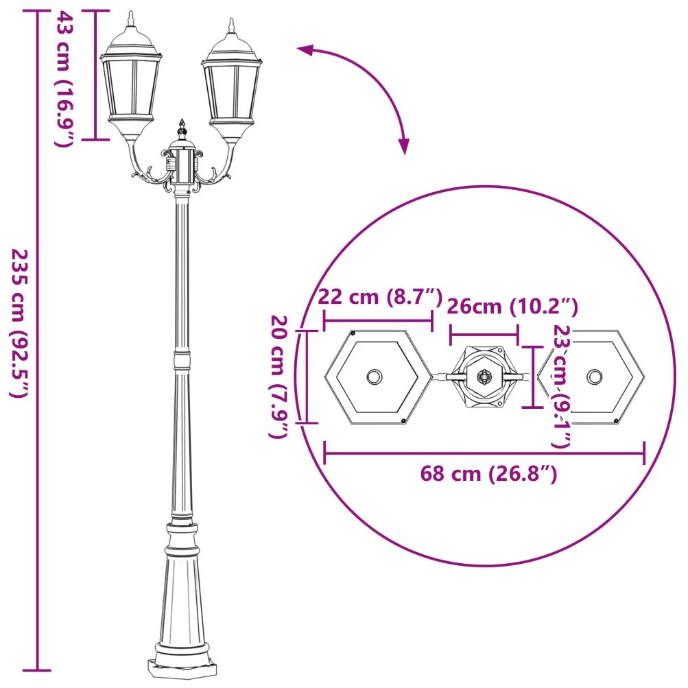 Kertvilágító 2-Lámpás E27 Fehér 235 cm Alumínium