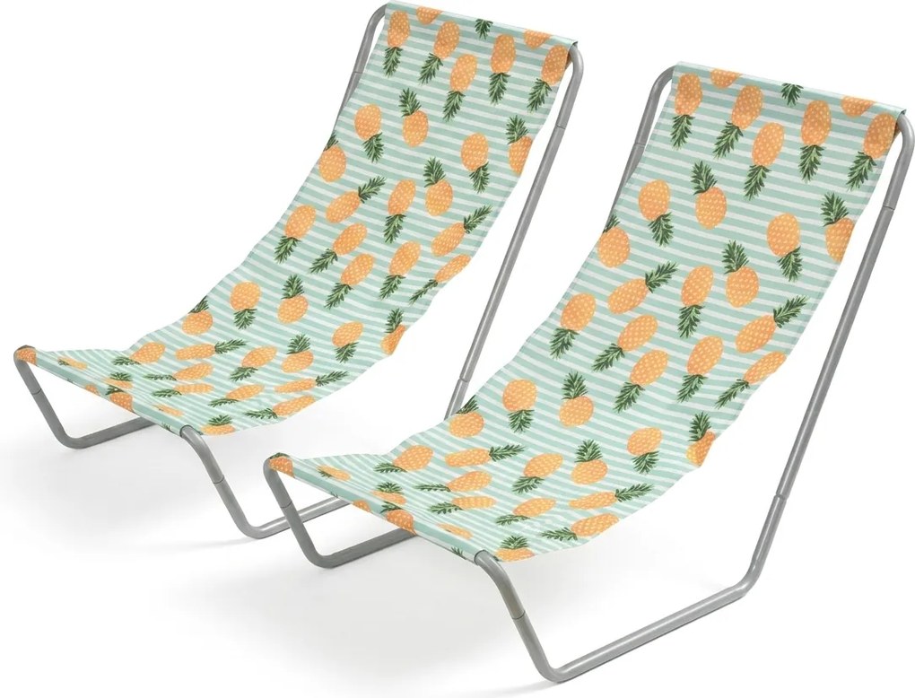 2 db összecsukható strandnyugágy szett SAND PINEAPPLE, színes