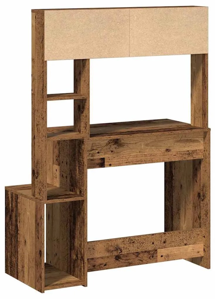 vidaXL antik fa színű szerelt fa íróasztal polcokkal 100x45x140 cm