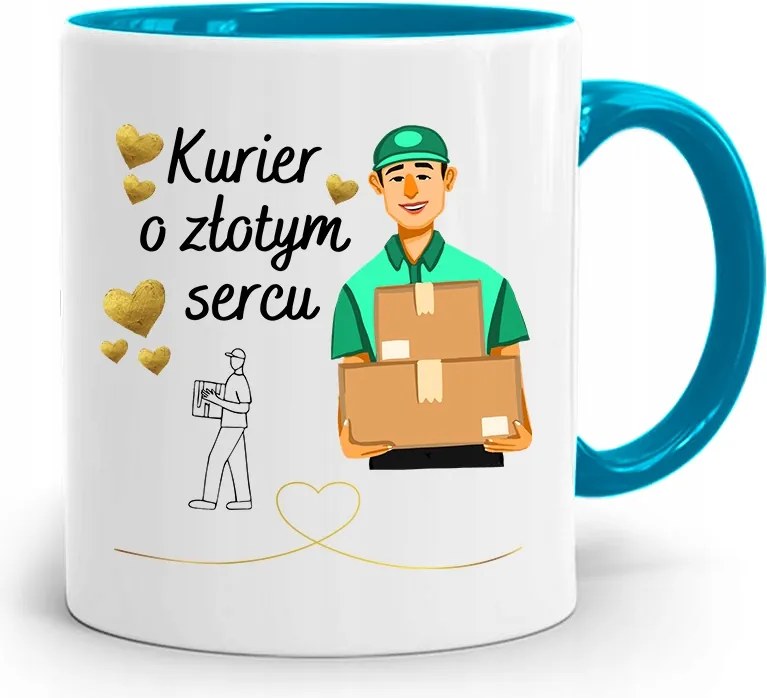 Kék Bögre Arany Szívű Futárnak Ajándék fényképes nyomattal