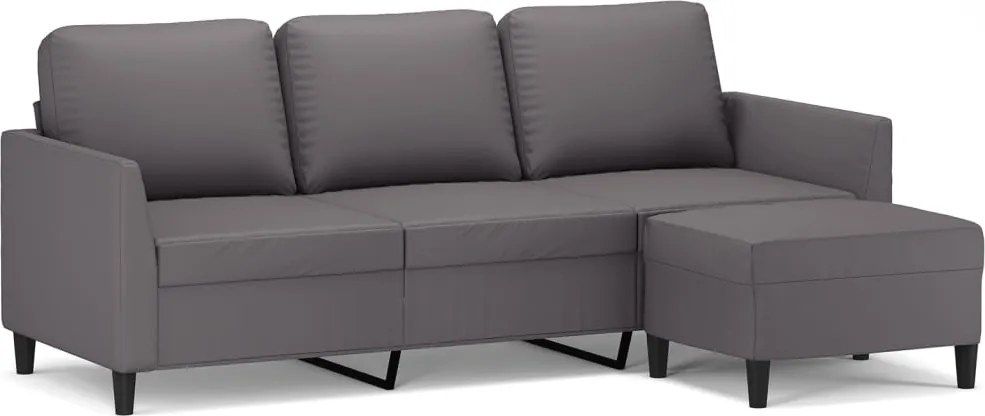 vidaXL 3 személyes szürke műbőr kanapé lábtartóval 180 cm