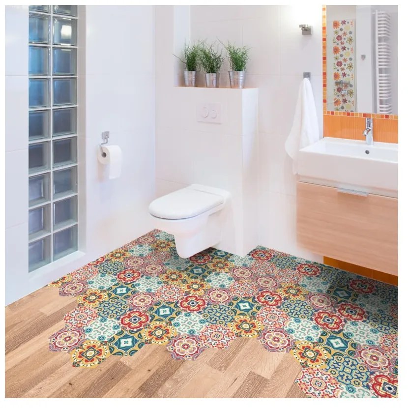 Floor Stickers Hexagons Lorena 10 db-os padlómatrica szett, 40 x 90 cm - Ambiance