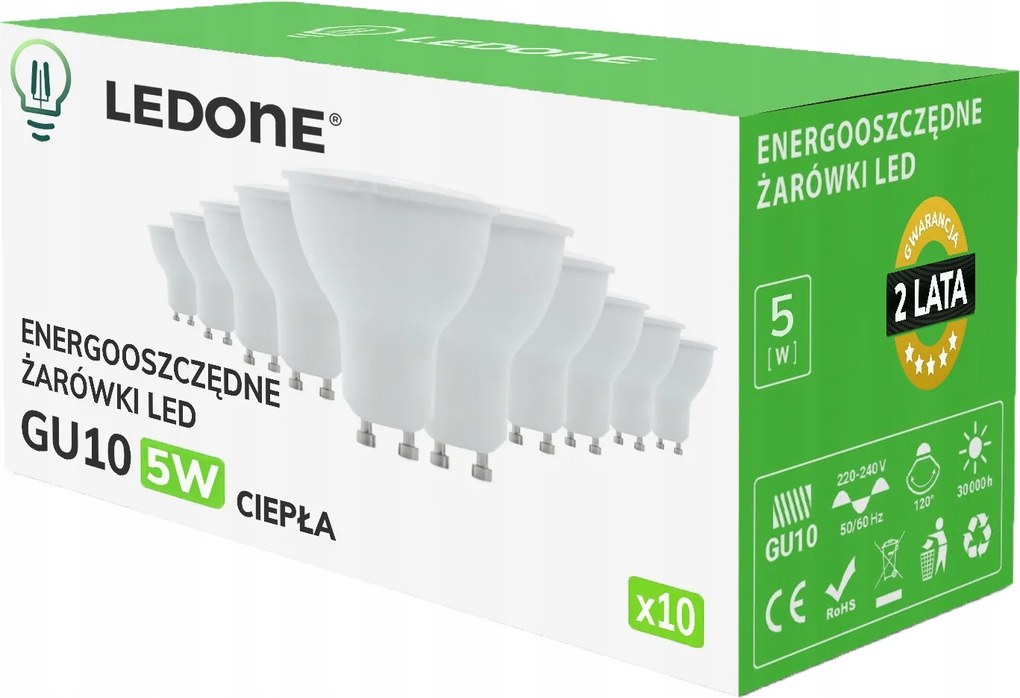 10x Led izzó GU10 5W Hőszín Prémium energiatakarékos Led szett