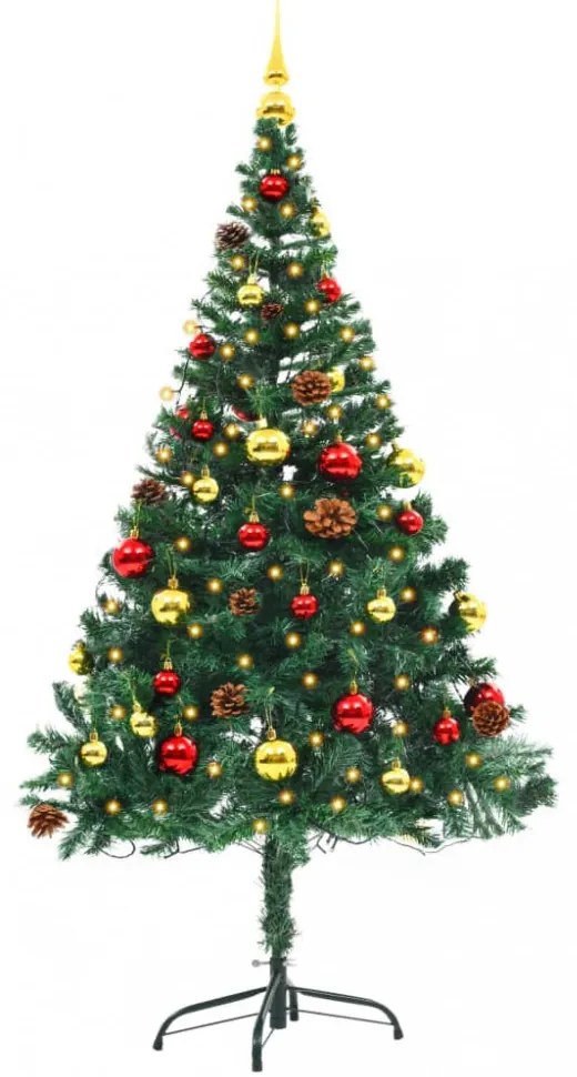 zöld megvilágított műkarácsonyfa gömbökkel 150 cm