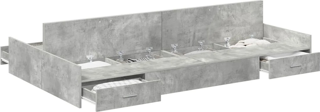 vidaXL Ágykeret tárolóval fiókkal Beton Szürke 120 x 200 cm Faanyag
