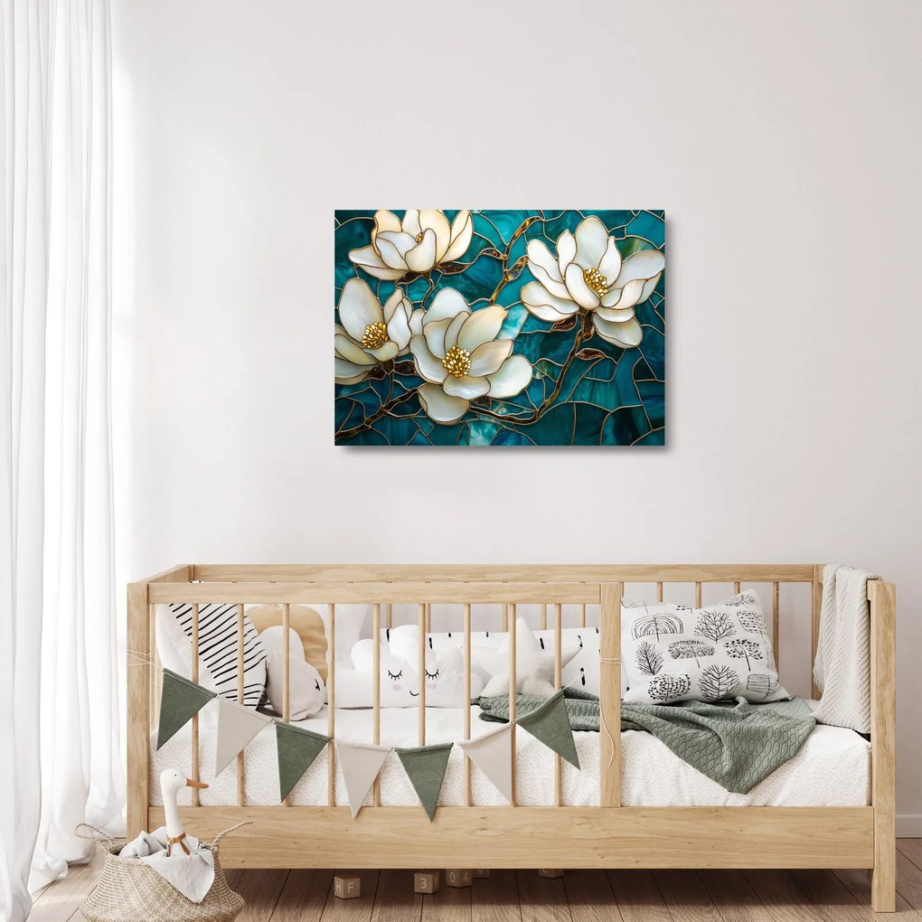 Üveg kép - Ólomüveg magnóliával (70x50 cm)