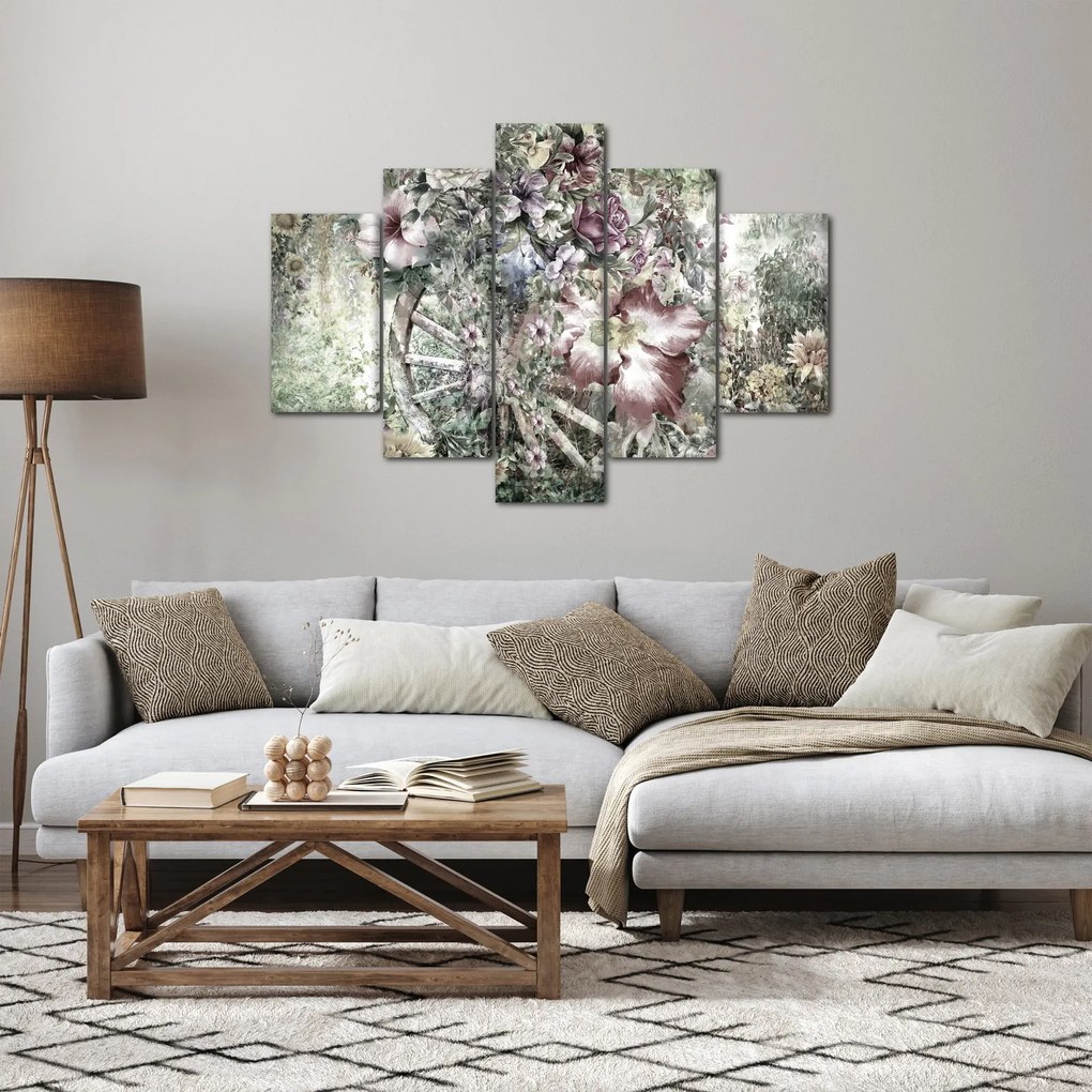 Virágok képe egy fából készült kerékpáron (150x105 cm)
