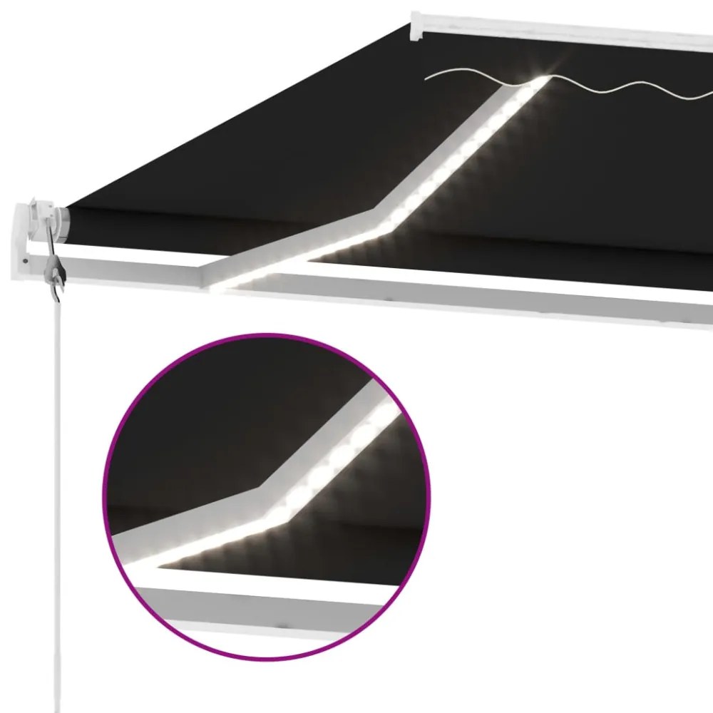 antracitszürke szélérzékelős és LED-es napellenző 450 x 300 cm